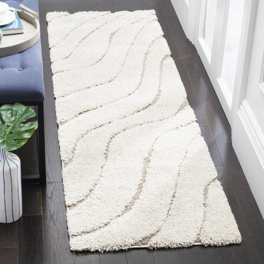 SAFAVIEH Florida Tabitha Geometric Waves Shag Area Rug, Cream/Beige, 6'7" x 6'7" Square - Image 6