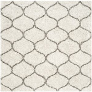 SAFAVIEH Hudson Arline Geometric Shag Area Rug, Ivory/Grey, 9" x 9" Square