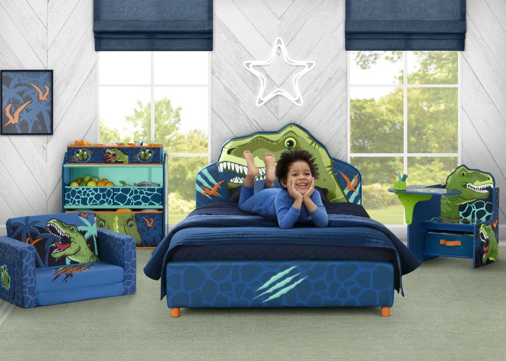 Delta Children Dinosaur Upholstered Twin Bed, Blue - Image 5