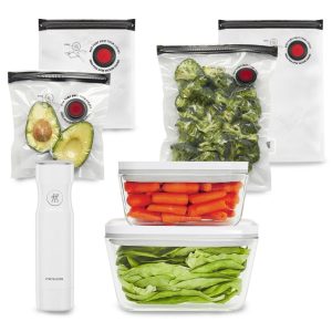 ZWILLING Fresh & Save 7-pc Vacuum Sealer Machine Starter Set,Sous Vide Bags,Meal prep,Airtight Food Containers Glass