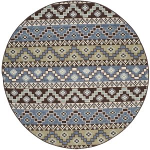 SAFAVIEH Veranda Luwig Southwestern Indoor/Outdoor Area Rug,  6'7" x 6'7" Round,  Blue/Cream