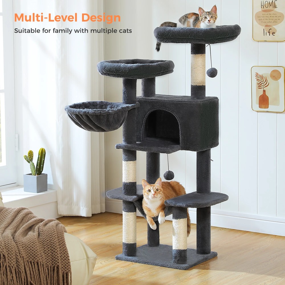 PAWZ Road 46.5" Large Cat Tree Multi-Level Cat Tower with Top Perchs&Big Condo Indoor Dark Gray - Image 5