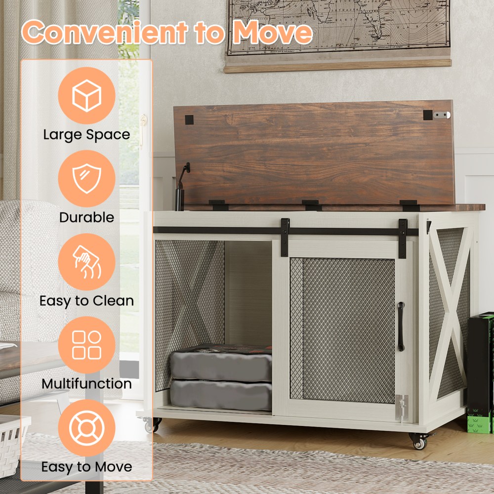 37" Stress-Free Dog Crate with Dual Access Sliding Barn Door & Flip Top Design Creates a Cozy Den for Your Pet - Image 22