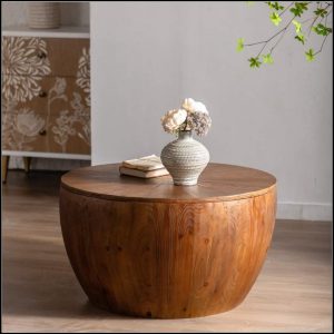 31.50"Vintage Style Bucket Shaped Coffee Table with storage function,for Office,Dining Room and Living Room,Brown
