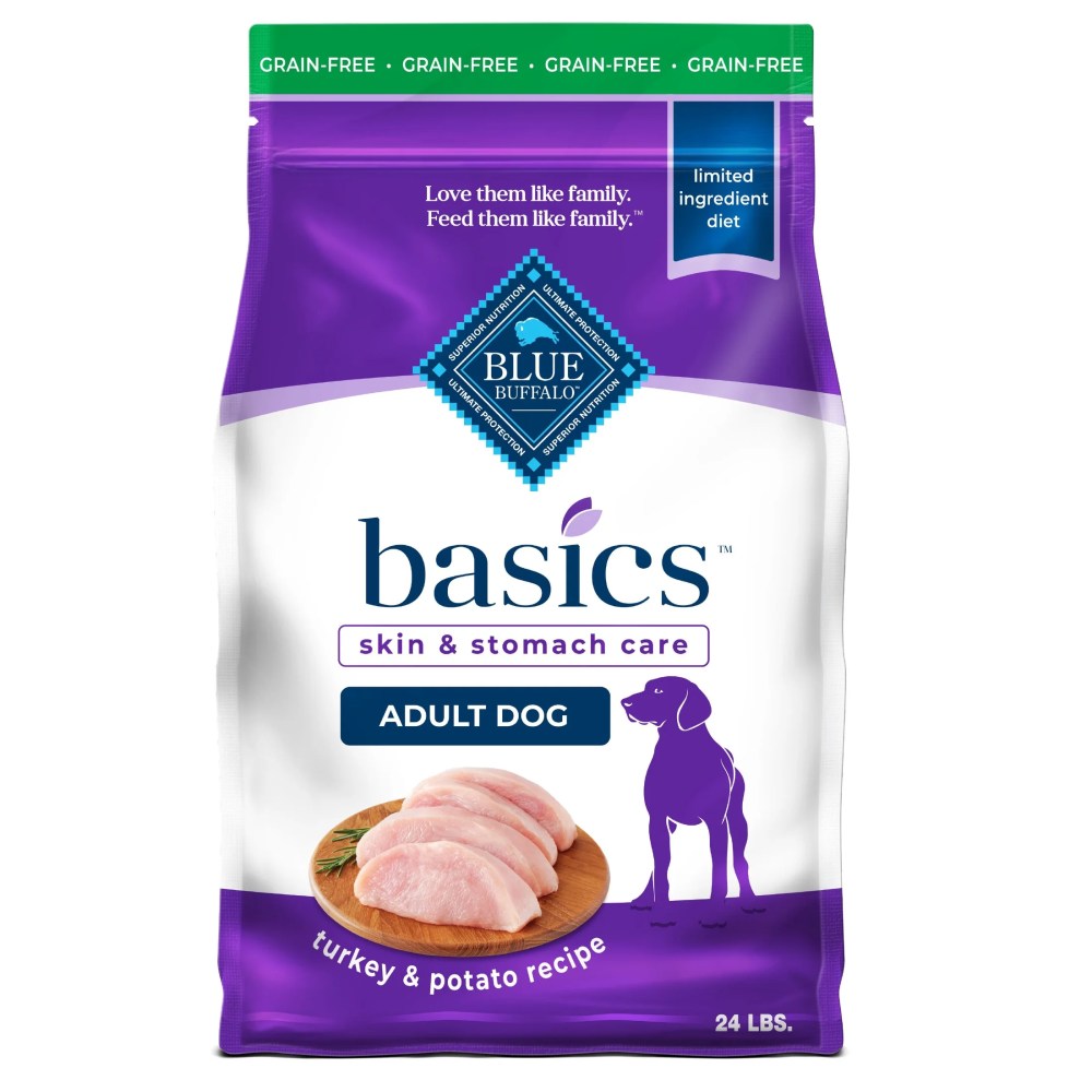 Blue Buffalo Basics Grain Free Adult Dry Dog Food, Turkey, Chicken Free, 24lb Bag