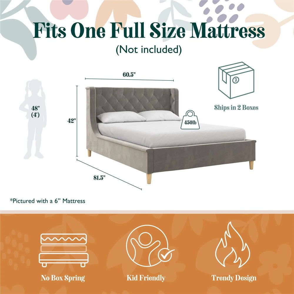 Max & Finn Ambrosia Kids' Full Upholstered Bed, Gray Velvet - Image 13