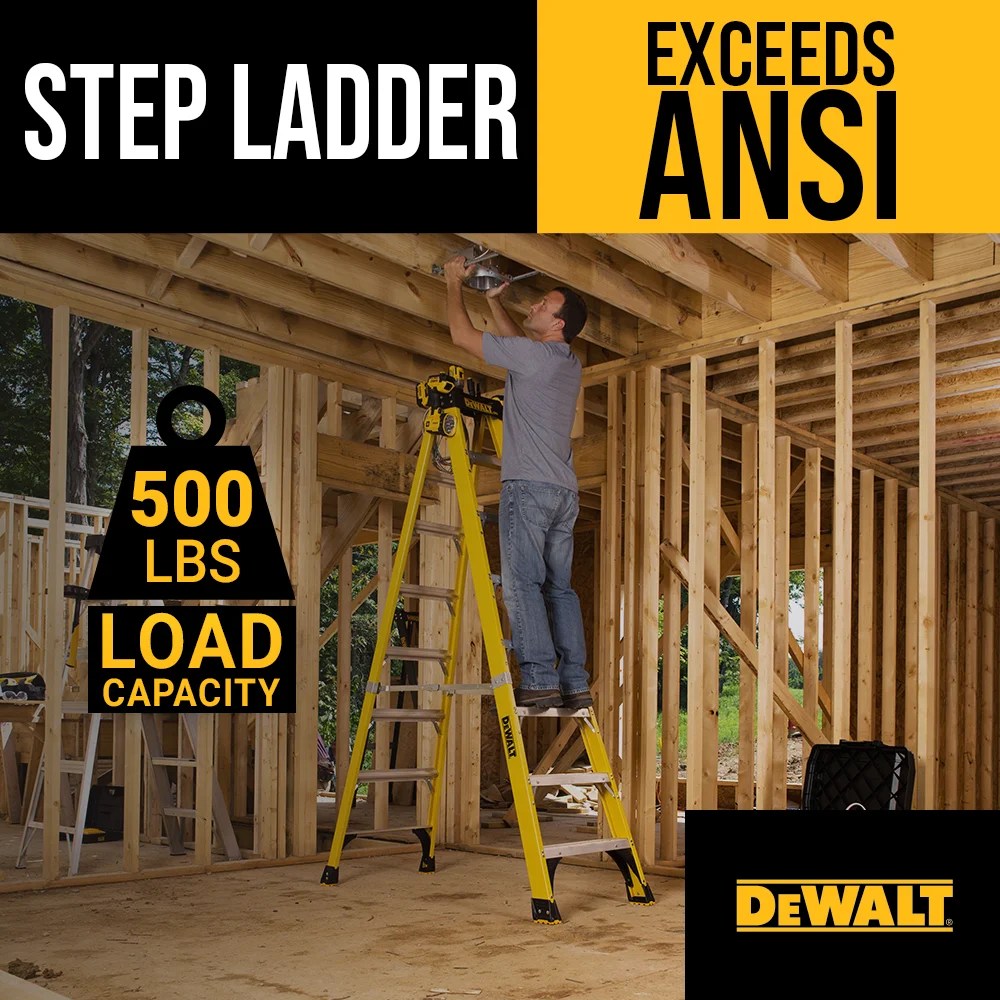 DeWalt 8-Foot Fiberglass Step Ladder, 500-Pound Load Capacity, Type IAA, DXL3810-08 - Image 6