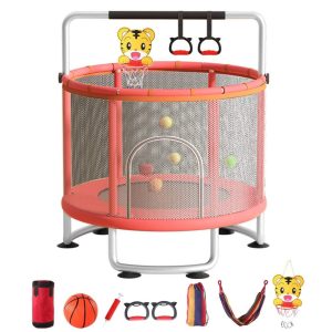 AOJA Kids Trampoline,  Adjustable Baby Toddler Trampoline with Basketball Hoop,  Swing,  Sandbag,  Ocean Balls,  440lbs Indoor Outdoor Toddler Trampoline with Enclosure Net
