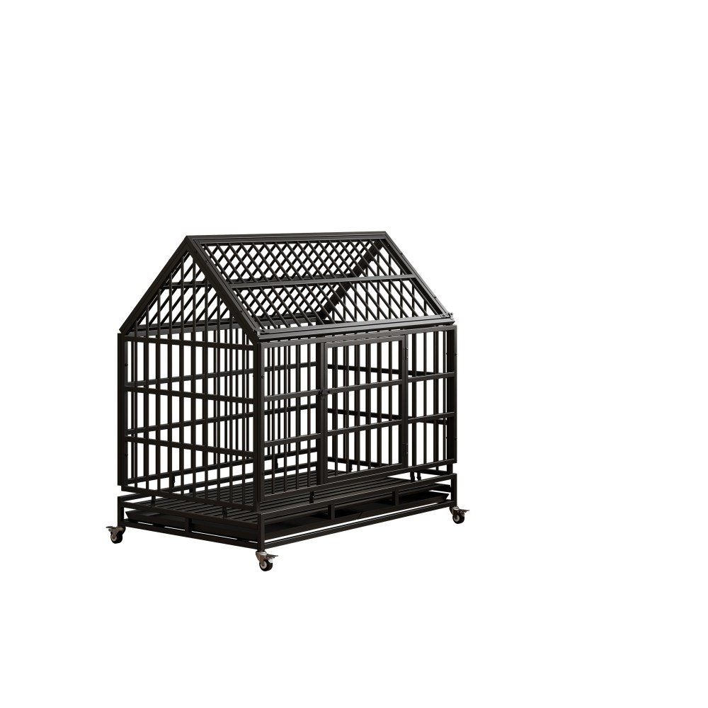 Aukfa 47 in Heavy Duty Indestructible Dog Crate with Lockable Wheels, Escape Proof Dog Cage Kennel w/ Removable Tray - Image 3