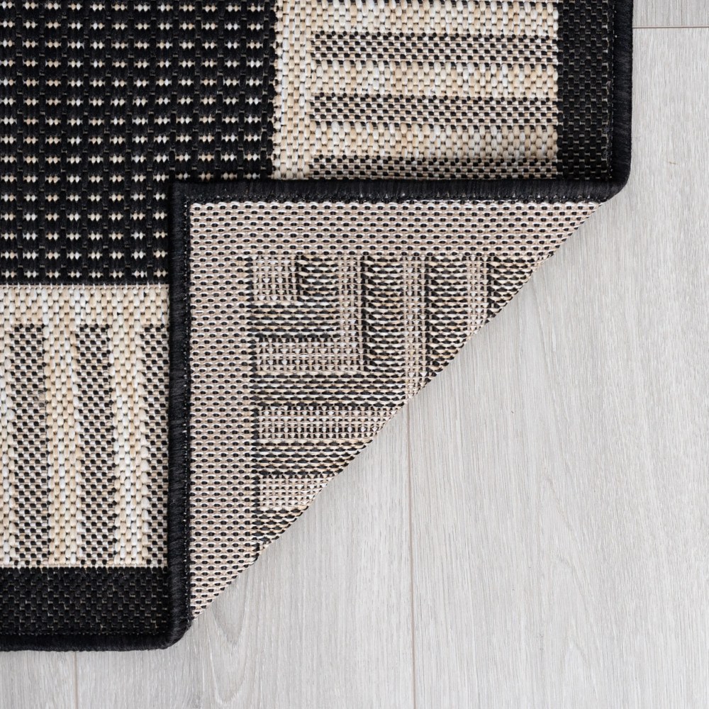 58 Water Resistant, Indoor Outdoor Rugs for Patios, Front Door Entry, Entryway, Deck, Porch, Balcony Outside Area Rug for Patio Black, Striped Border Size: 5'3" x 7'3" - Image 7