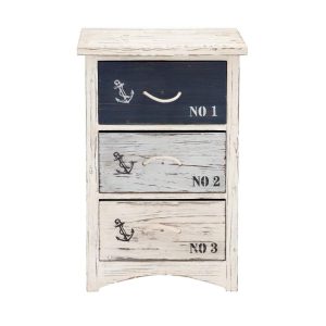DecMode 19" x 30" Blue Wooden Small Distressed Anchor Chest with 3 Numbered Drawers and Rope Handles, 1-Piece