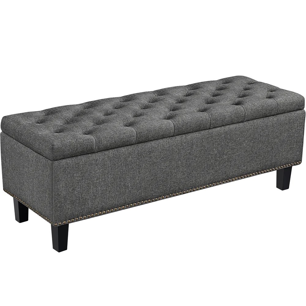 Alden Design 49in Modern Tufted Storage Bench for Entryway Bedroom,Dark Gray