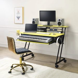 ACME Suitor Wooden Top Music Recording Studio Desk in Yellow and Black