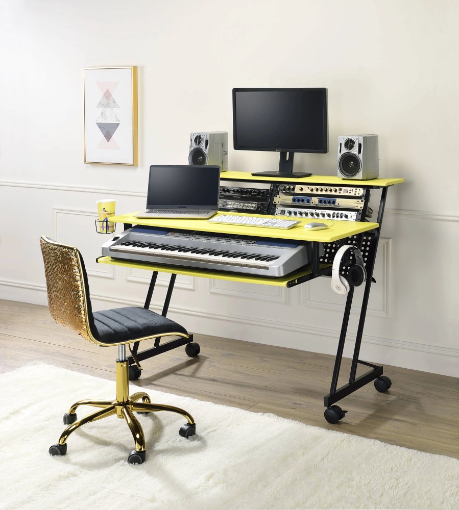 ACME Suitor Wooden Top Music Recording Studio Desk in Yellow and Black