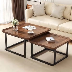 Wisfor Square Nesting Coffee Table Set of 2 Walnut Side End Table for Living Room,23.6x17.7 inch