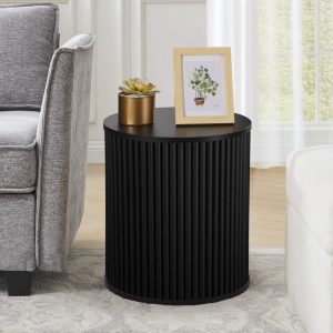 Wirrytor Round Side Table for living room,Fluted End Table for Small Spaces,Mid Century Modern Small Accent Tables,Bedside Table,Couch Side Table,Nightstand for Bedroom Couch, Black