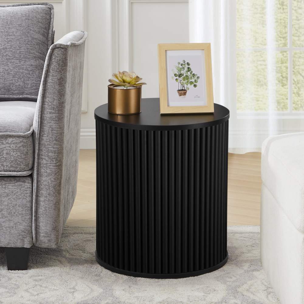 Wirrytor Round Side Table for living room,Fluted End Table for Small Spaces,Mid Century Modern Small Accent Tables,Bedside Table,Couch Side Table,Nightstand for Bedroom Couch, Black