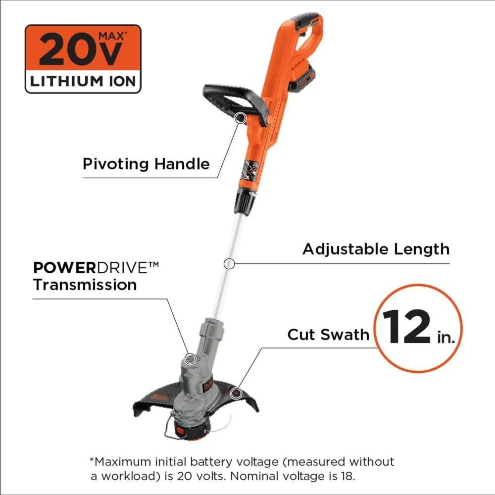 BLACKDECKER 20-Volt MAX POWERCONNECT Cordless 2-in-1 String Trimmer and Edger with Battery and Charger, LST300 - Image 3