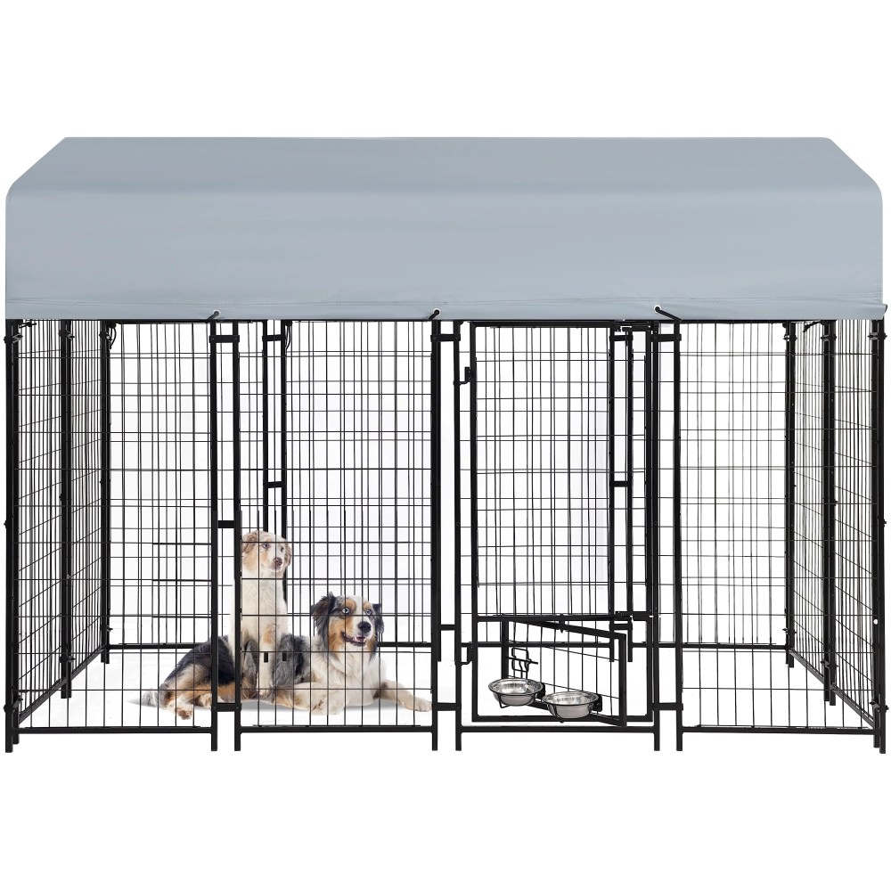 Magic Union 8x4x6 FT Outdoor Dog Kennel with Roof Cover, Heavy Duty Dog House Outside with Lockable Door, Indoor Dog Playpen Outdoor Dog Cage Pen Pet Fence with 2 Rotating Feeding Bowls for Large Do - Image 5