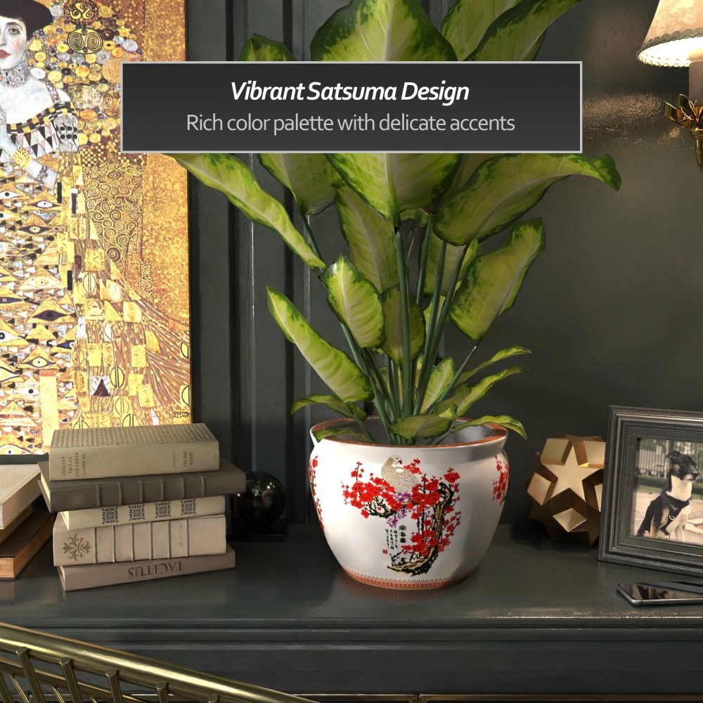 Red Lantern 12" Cherry Blossom Porcelain Fishbowl Planter - Image 4