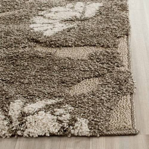 SAFAVIEH Florida Teodor Floral Shag Area Rug, Smoke/Beige, 5" x 5" Square - Image 4