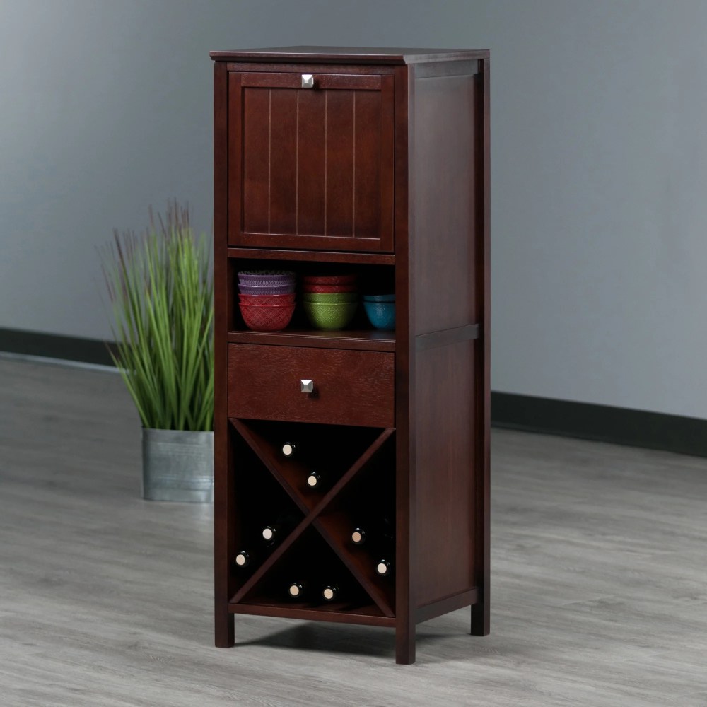 Winsome Wood Brooke Jelly 4-Section Cupboard, Wine Storage, Walnut Finish - Image 3
