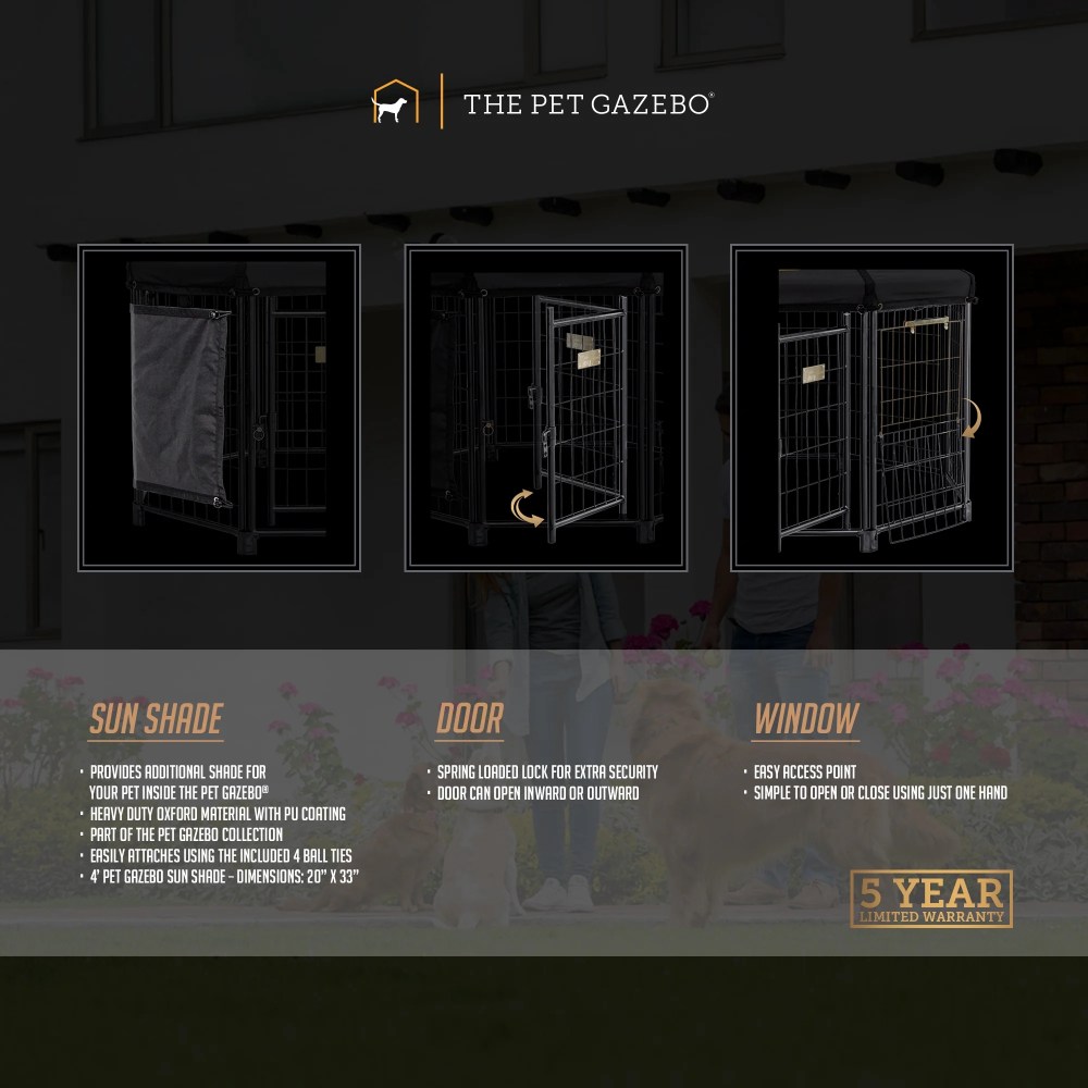 PET GAZEBO INDOOR AND OUTDOOR OCTAGONAL DOG KENNEL WITH POLYESTER COVER AND SIDE SUNSHADE, 4FT - Image 3