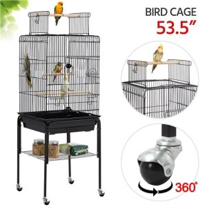Alden Design 53.5" Metal Rolling Bird Cage with Play Top Stand,  Dark Gray