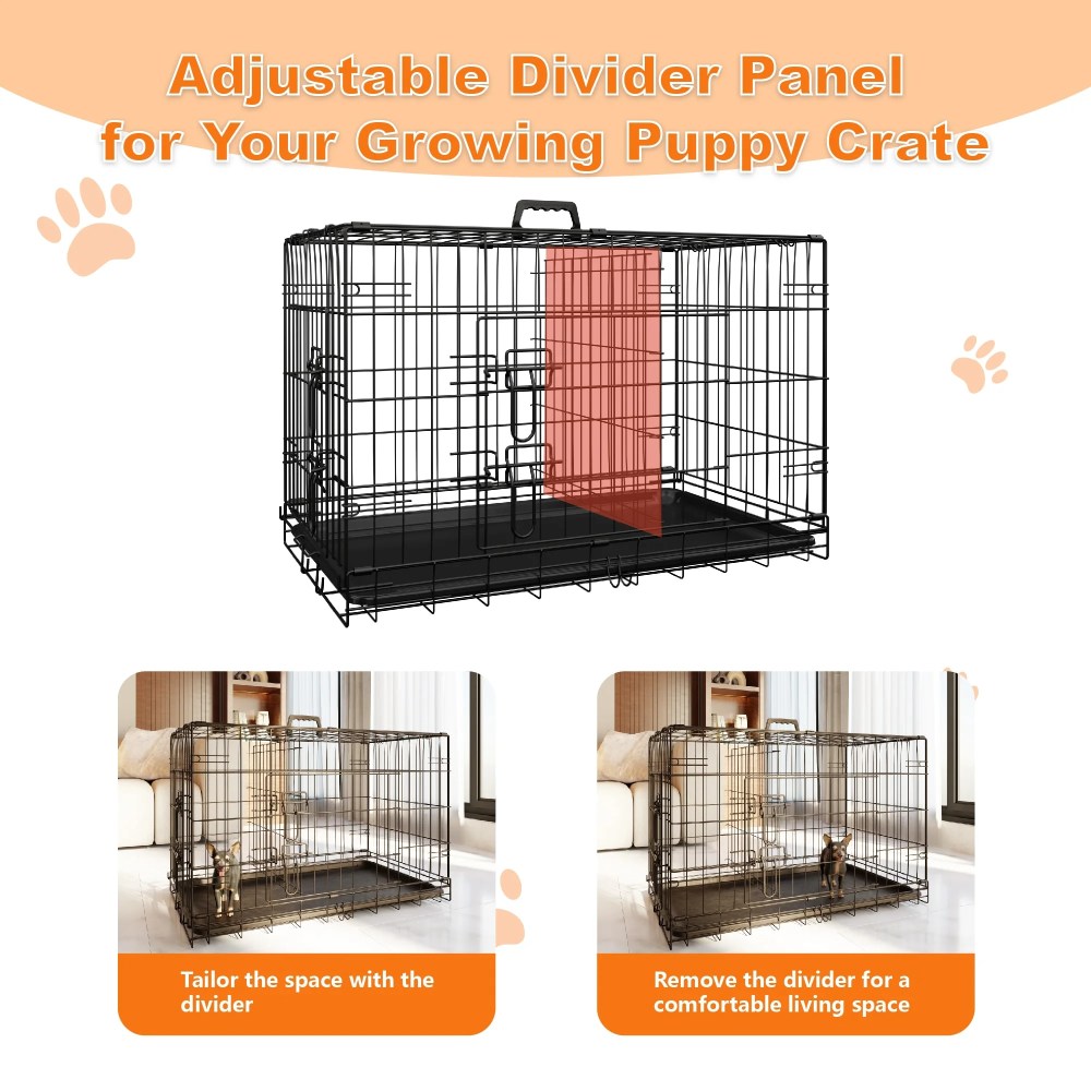 MAYEERTY 30-Inch Medium Dog Crate with Divider, Leak-Proof Tray, Double Door Metal Cage - Image 6