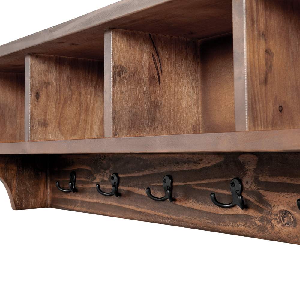 Alaterre Furniture Pomona Industrial 48 in. Solid Wood & Metal Coat-Rack With 6 Strong Coat Hooks and 4 Cubbies - Image 6
