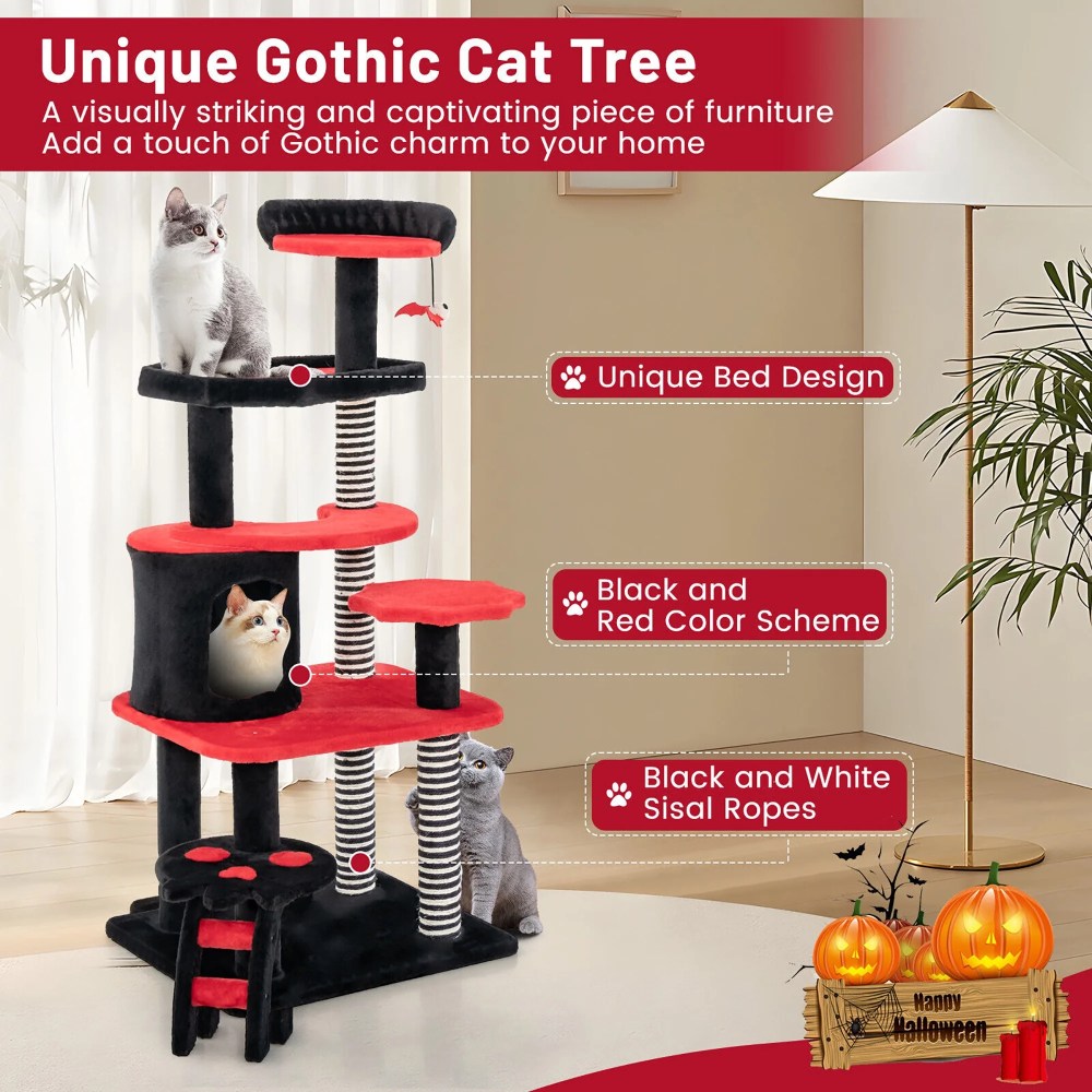 Gymax Gothic Cat Tree 52" Tall Cat Tower w/ Cat Bed Cat Condo Sisal Scratching Post - Image 2