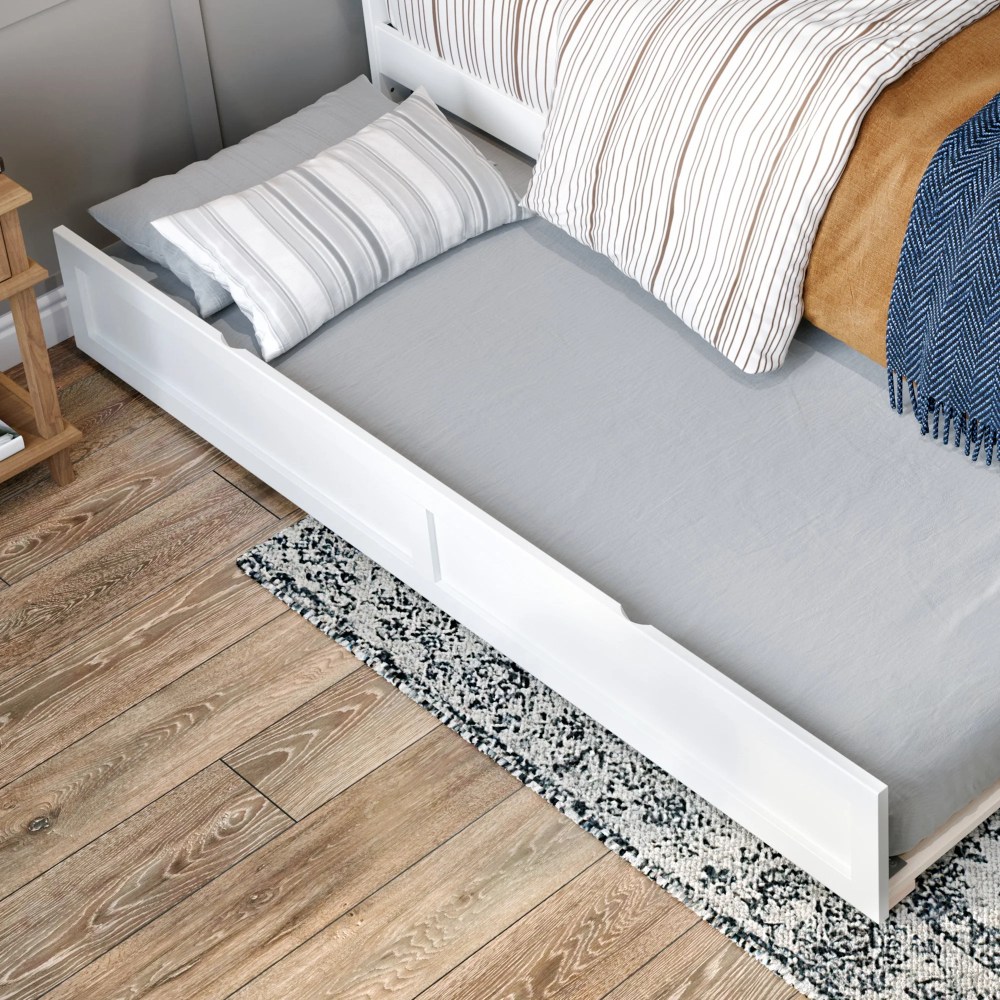 AFI Twin-XL Roll Out Wood Trundle Bed Frame with Wooden Slat Supports, White - Image 4
