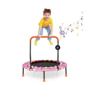 Aimee Lii 36 Inch Mini Trampoline with Colorful LED Lights and Bluetooth Speaker, Kids Trampoline Outdoor, Exercise Trampoline for Backyards-Multicolor