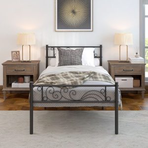 Yoneston Single Metal Platform Bed Frame Twin Size Bed frame with Headboard & Footboard Kids Bedroom Furniture, Black