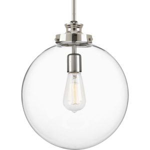 Penn Collection One-Light Polished Nickel Clear Glass Farmhouse Pendant Light