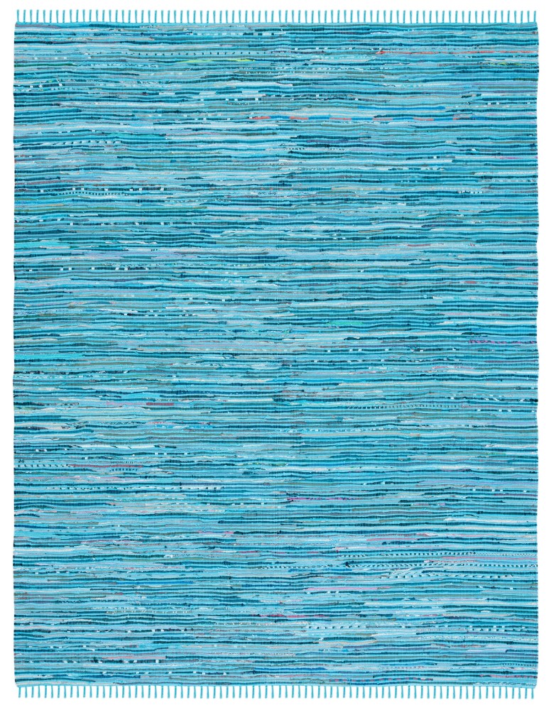 SAFAVIEH Rag Skylar Striped Cotton Area Rug, Turquoise/Multi, 8" x 10"