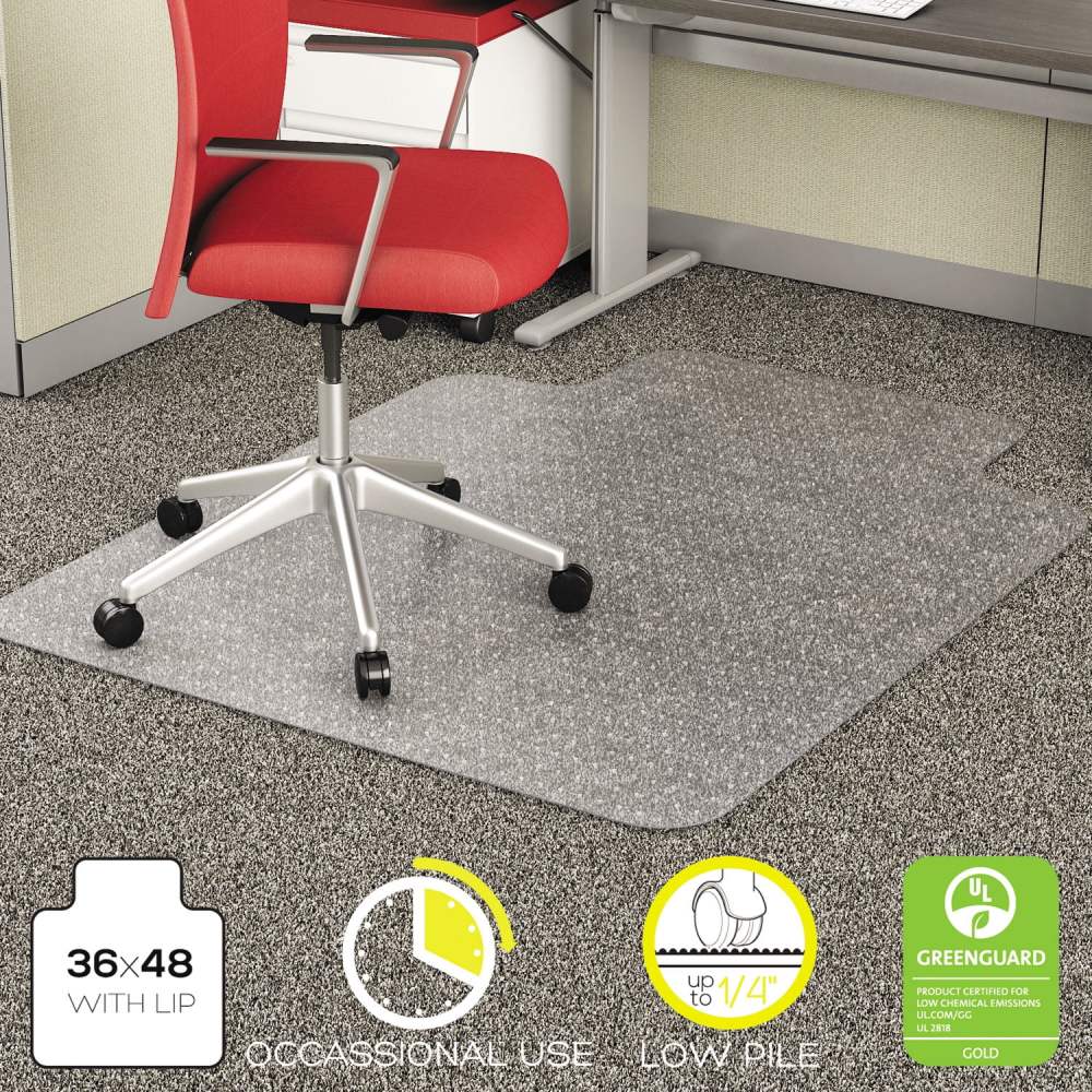 Deflecto EconoMat Occasional Use Chair Mat, Low Pile Carpet, Flat, 36 x 48, Lipped, Clear - Image 2