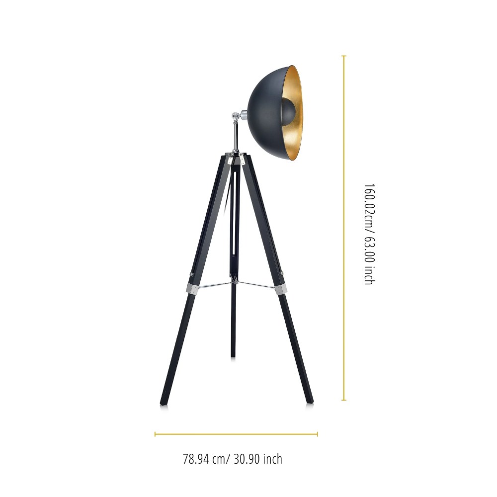 Teamson Home Tripod Floor Lamp Industrial Metal Dish Shade Black Fascino VN-L00019A - Image 5