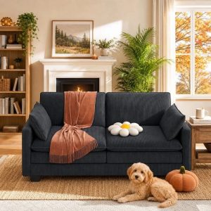 2-Seater Corduroy Loveseat,Cloud Soft Small Sofa with Deep Seating,Removable Washable Covers for Small Spaces & Apartments,Dark Gray