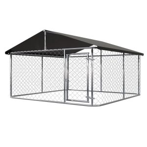 Petony Outdoor Dog Kennel Dog Cage Dog Playpen Dog Fence Heavy Duty Pet Kennel with Large Galvanized Chain Link with UV & Water Resistant Black Proof Cover(6.56 'x 6.56')