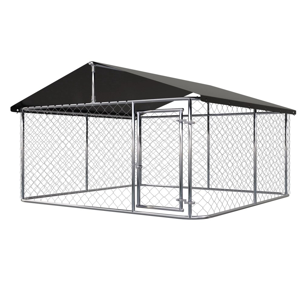Petony Outdoor Dog Kennel Dog Cage Dog Playpen Dog Fence Heavy Duty Pet Kennel with Large Galvanized Chain Link with UV & Water Resistant Black Proof Cover(6.56 'x 6.56')