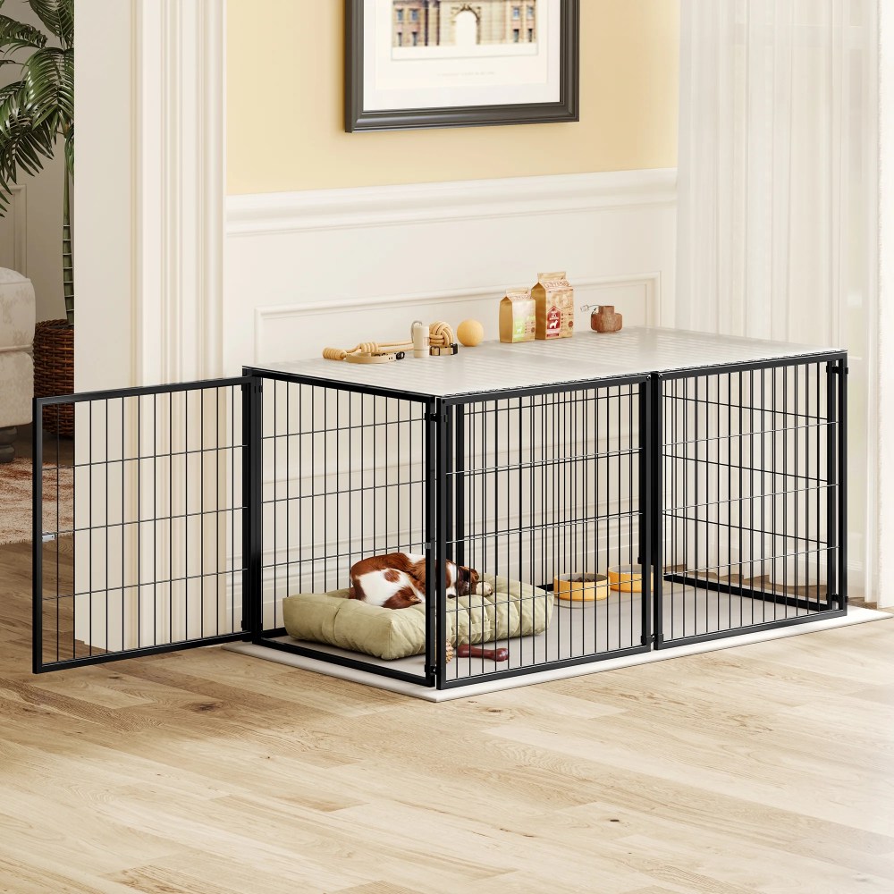 Large Dog Cage 48" Dog Kennel for Medium Dogs Puppy Dog Playpen with Top, Pet Cage, Indoor, Black.48"L x 26.3"W x 23.8"H. - Image 2