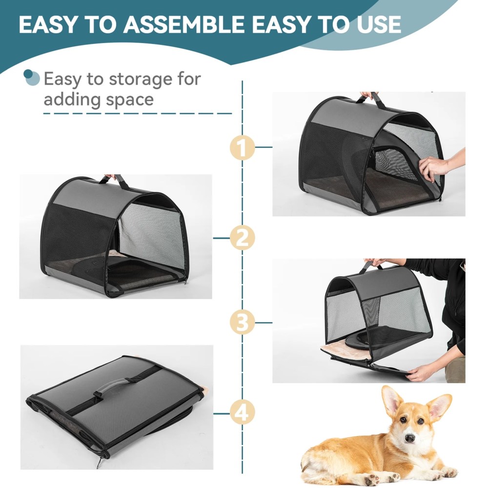 Petsfit Soft Dog Crate for Medium Dog, Arch Design Indoor & Outdoor Soft Sided Travel Crate, Collapsible Portable Pet Carrier, Grey, Medium - Image 2