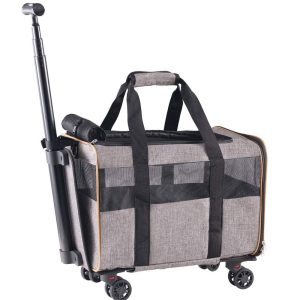 VEVOR Cat Carrier with Wheels Airline Approved Rolling Pet Carrier 22 lbs Grey for Cat Dog Small Medium Animals Kitten Puppy