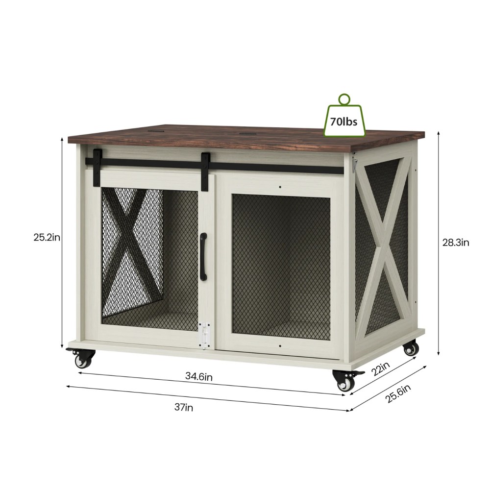 37" Stress-Free Dog Crate with Dual Access Sliding Barn Door & Flip Top Design Creates a Cozy Den for Your Pet - Image 23