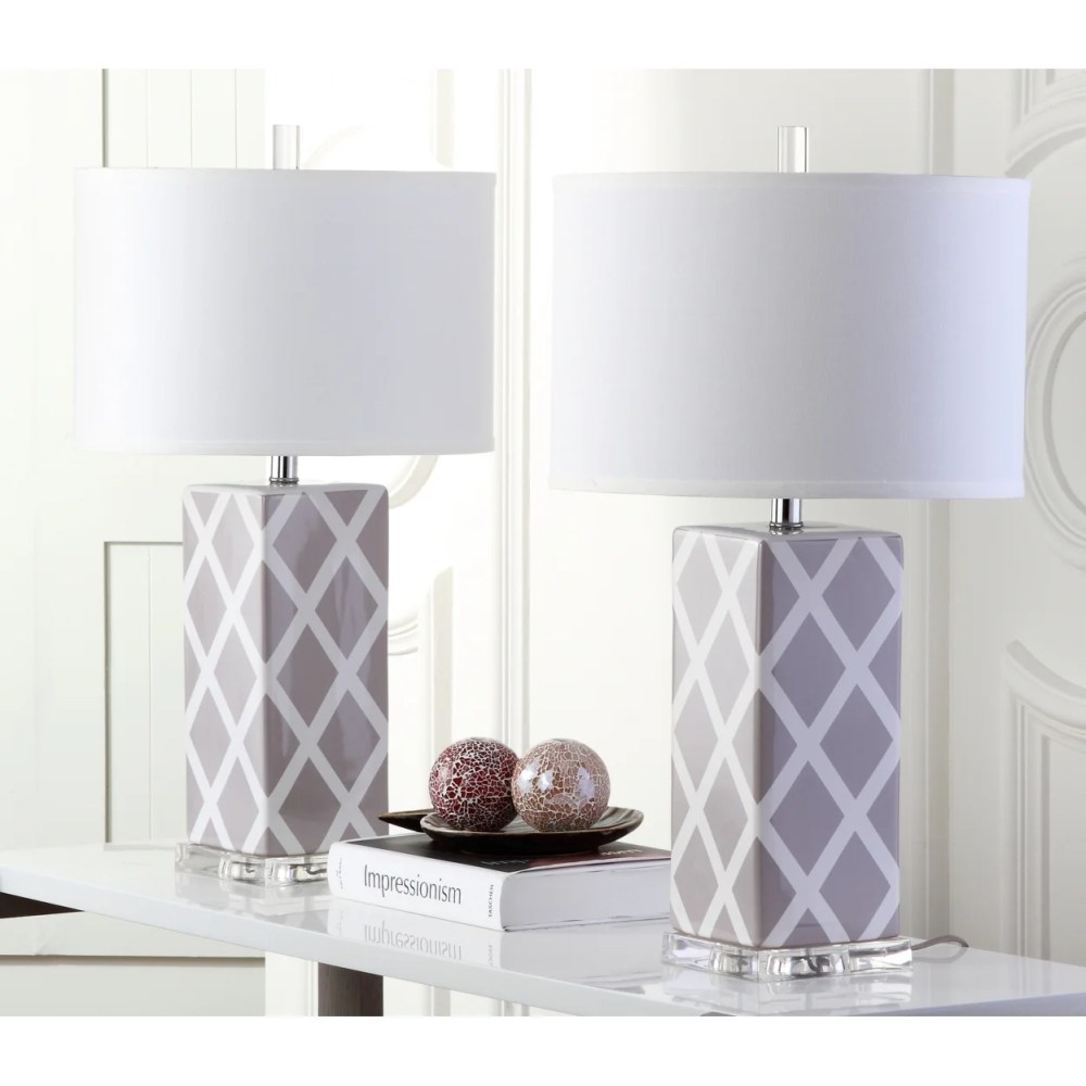 SAFAVIEH Garden Lattice 27 in. H Geometric Table Lamp, Grey, Set of 2 - Image 6