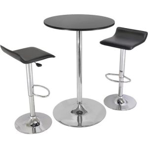 Airlift Adjustable 3 Piece Pub Set with Larger Table,Black and Chrome