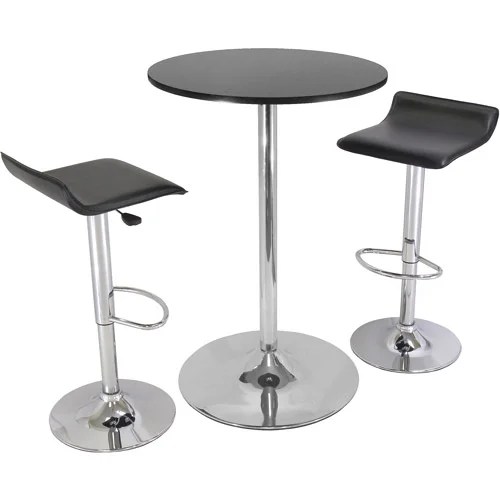 Airlift Adjustable 3 Piece Pub Set with Larger Table,Black and Chrome