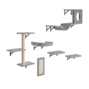KFFKFF Cat Wall Mounts,  Set of 6,  Includes Jump Platforms,  Hammock,  Couch,  Cat Tower & Grip,  Cat Play and Rest Furniture,  Supports up to 40 lbs,  Ideal for Sleep,  Play,  and Climb