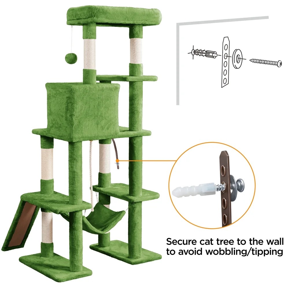 Alden Design 63" H Cat Tree Scratching Posts Cat Tower for Kittens Indoor, Green - Image 6